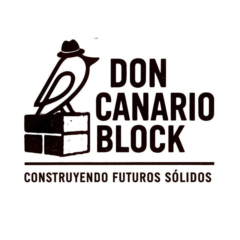 Don Canario Block. Canario negro con sombrero. Construyendo futuros sólidos.